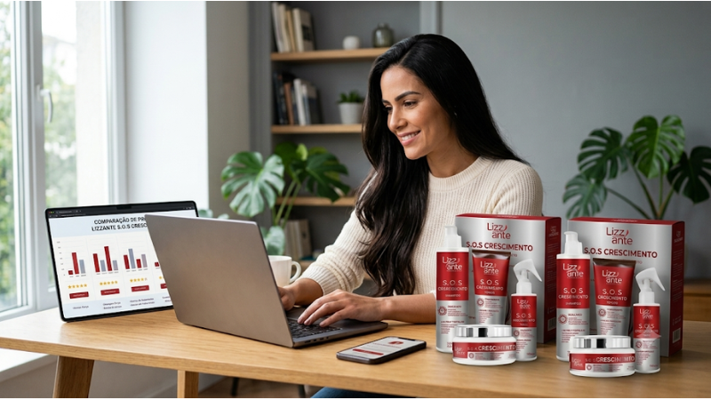 Pessoa comparando os kits do Kit SOS Crescimento em um notebook antes de comprar com segurança