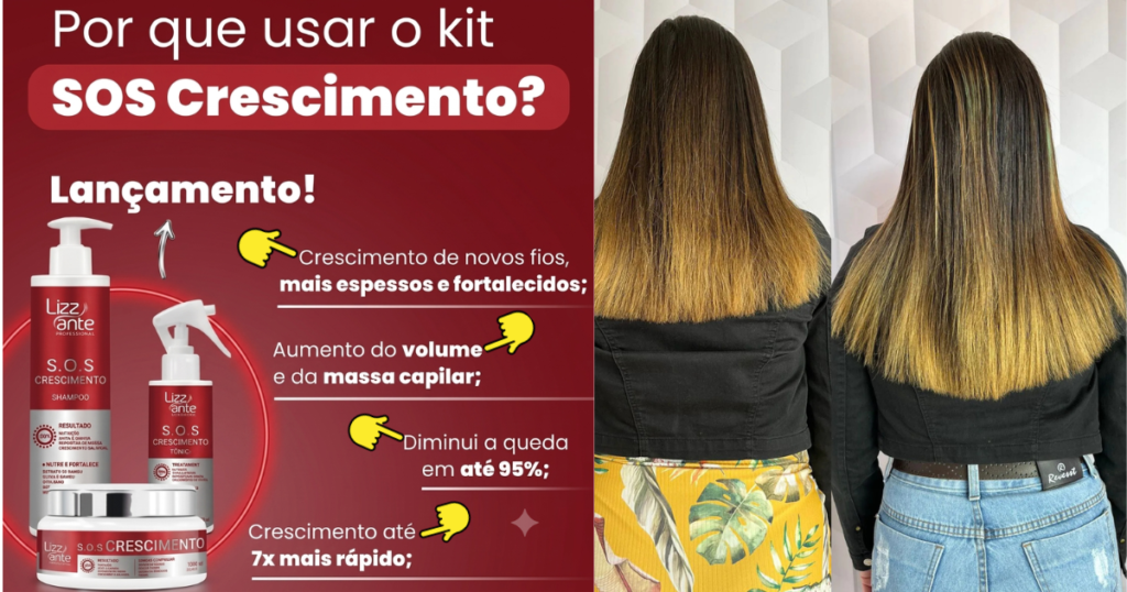 Kit SOS Crescimento completo com tônico, shampoo e máscara capilar Lizzante