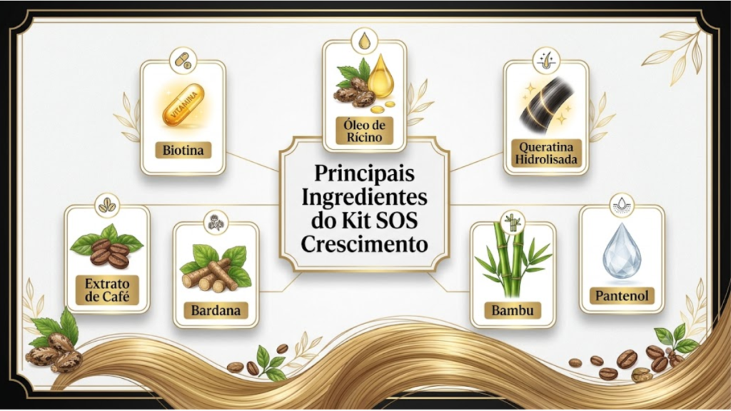 Kit SOS Crescimento reúne diferentes ingredientes